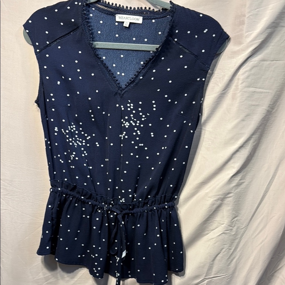 Heartloom Blue Sleeveless Peplum Blouse with Tie Front